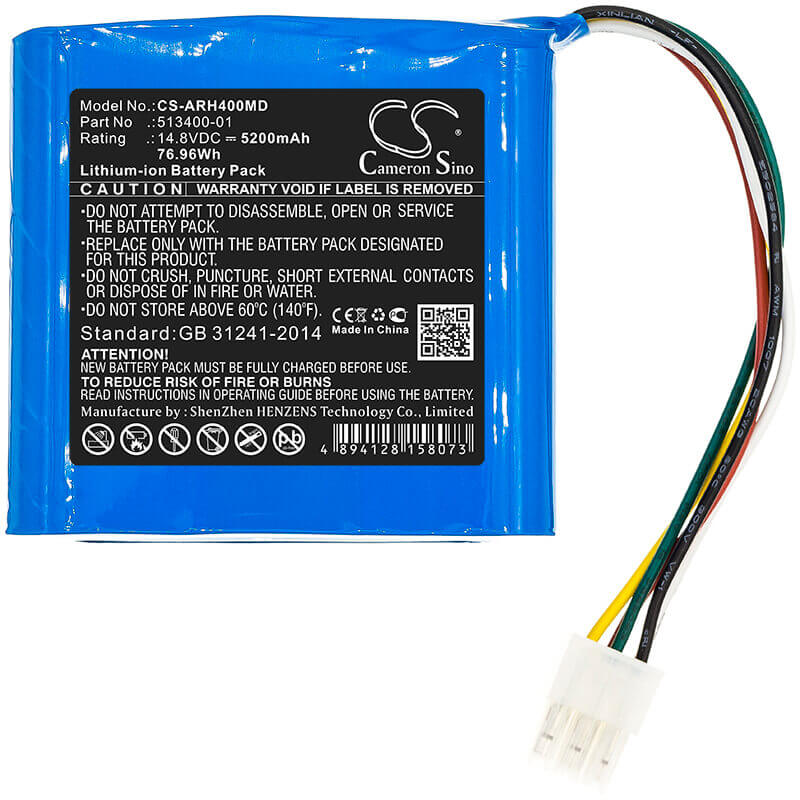 14.8V, Li-ion, 5200mAh, Medical battery fits Arjo Huntleigh, Arjo, 513400-01, Flowtron Acs800, 76.96Wh Medical Cameron Sino Technology Limited (Medical)