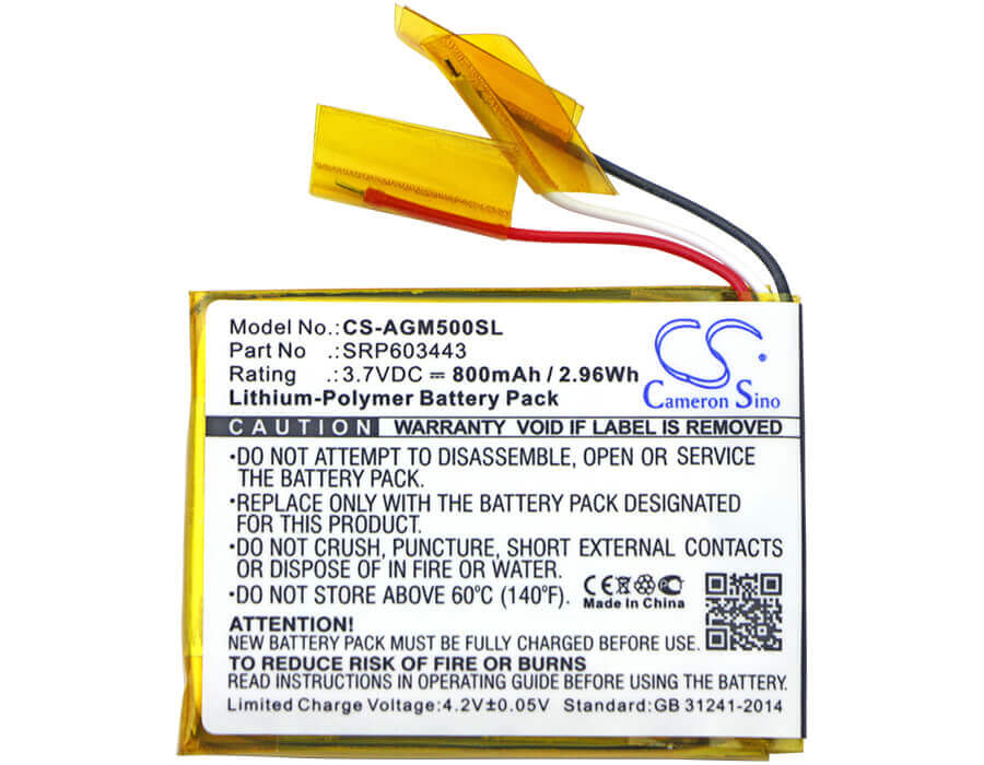 3.7V, Li-Polymer, 800mAh, Headset battery fits Astro, Srp603443, A50, 2.96Wh Wireless Headset Cameron Sino Technology Limited