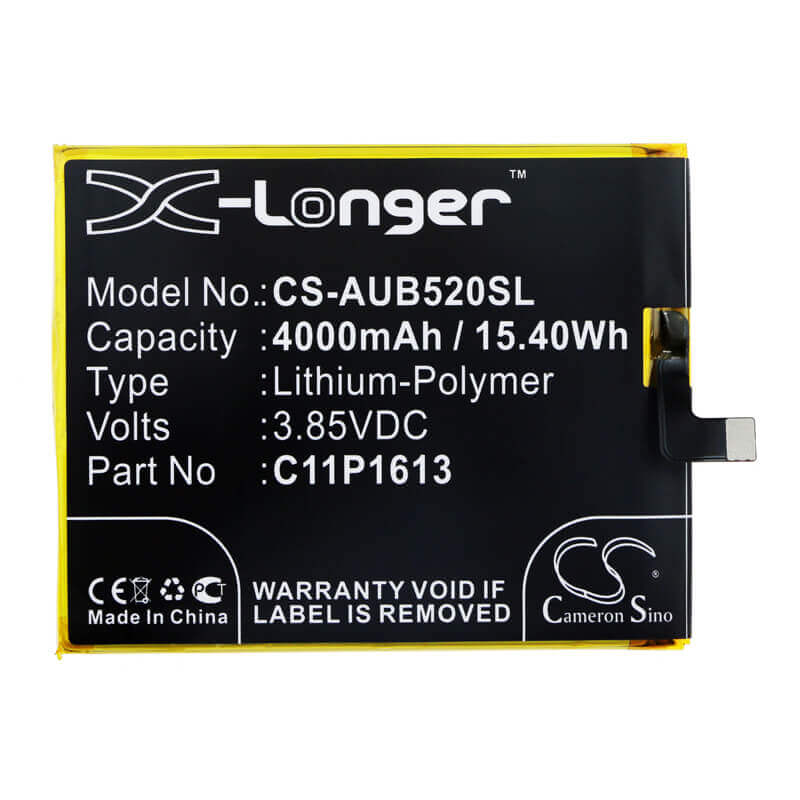 3.85V, Li-Polymer, 4000mAh, SmartPhone battery fits Asus, C11p1613, 4 Selfie Lite Dual Sim Lte, Zb520kl, 15.4Wh Mobile, SmartPhone Cameron Sino Technology Limited (Smartphone)