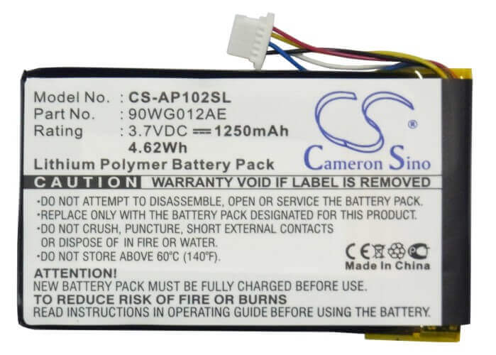 3,7V, Li-Polymer, 1250mAh, batterie GPS compatible avec Asus, 90wg012ae, 90wg012ae1155l1, S102, 4,63Wh GPS, Navigator Cameron Sino Technology Limited