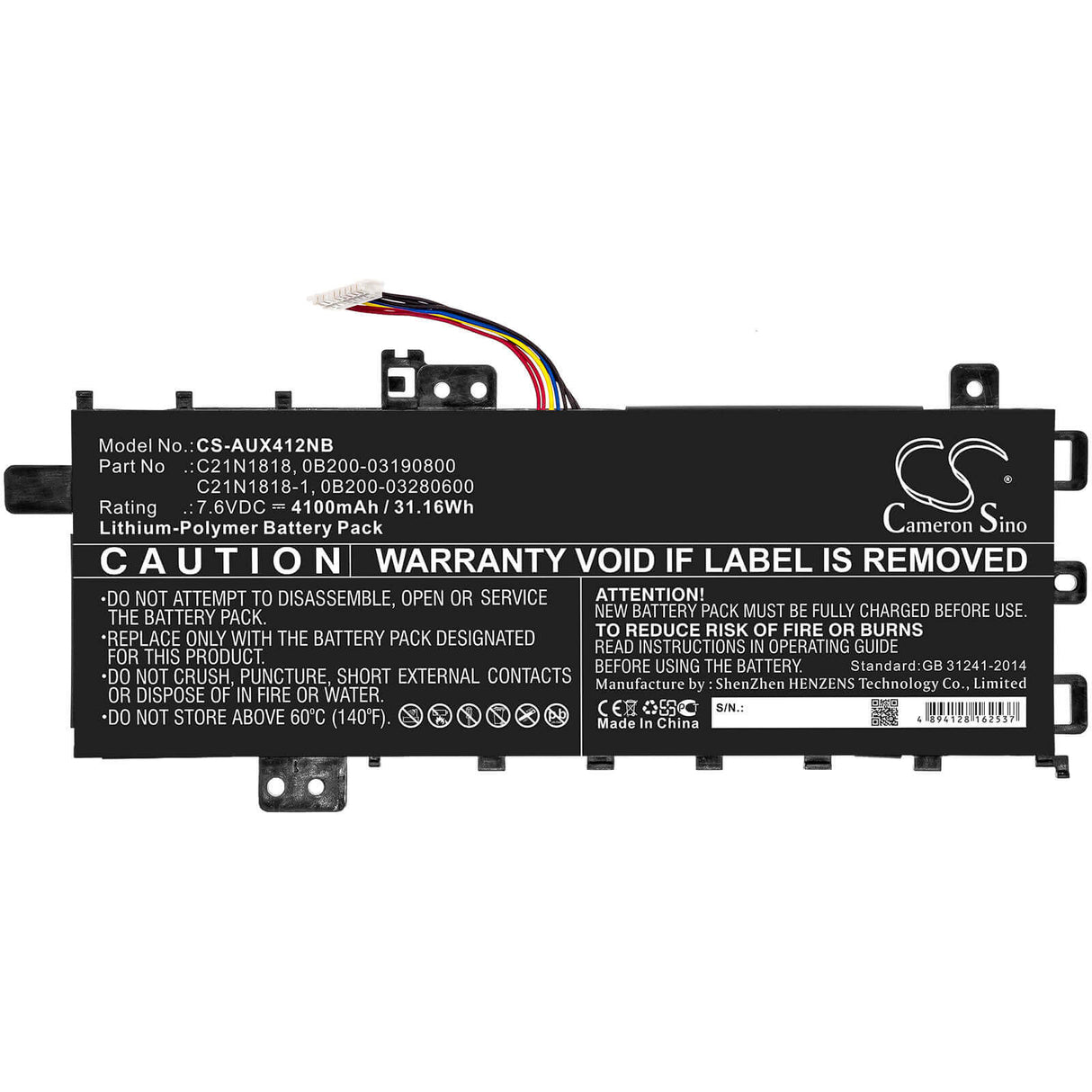 Notebook Battery For Asus, A412fa, A412ua, A412ub 7.6v, 4100mah - 31.16wh Notebook, Laptop Cameron Sino Technology Limited