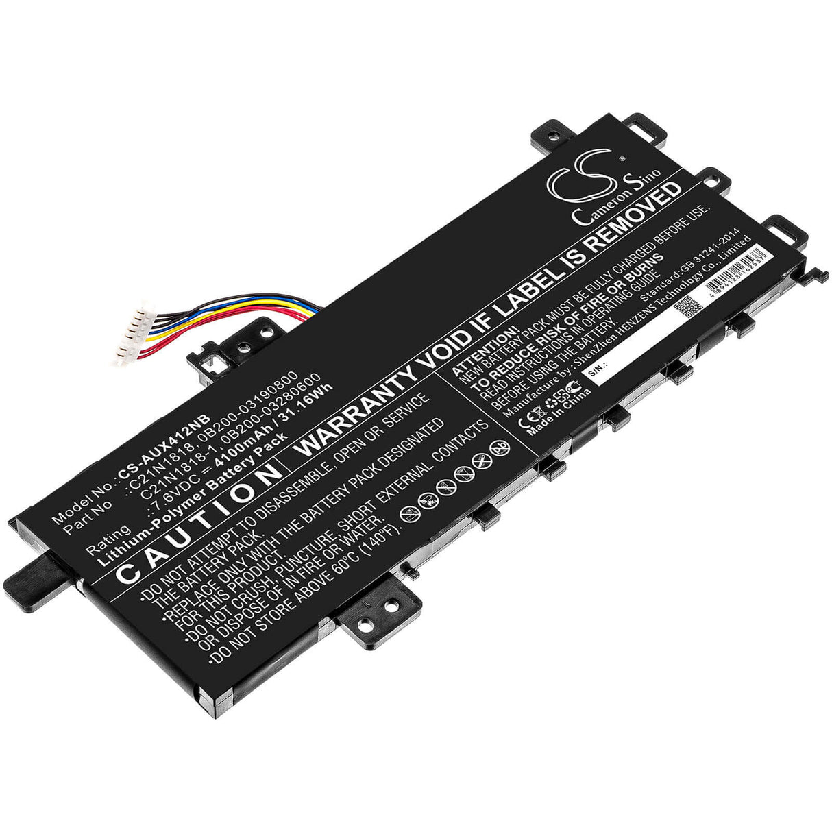 Notebook Battery For Asus, A412fa, A412ua, A412ub 7.6v, 4100mah - 31.16wh Notebook, Laptop Cameron Sino Technology Limited