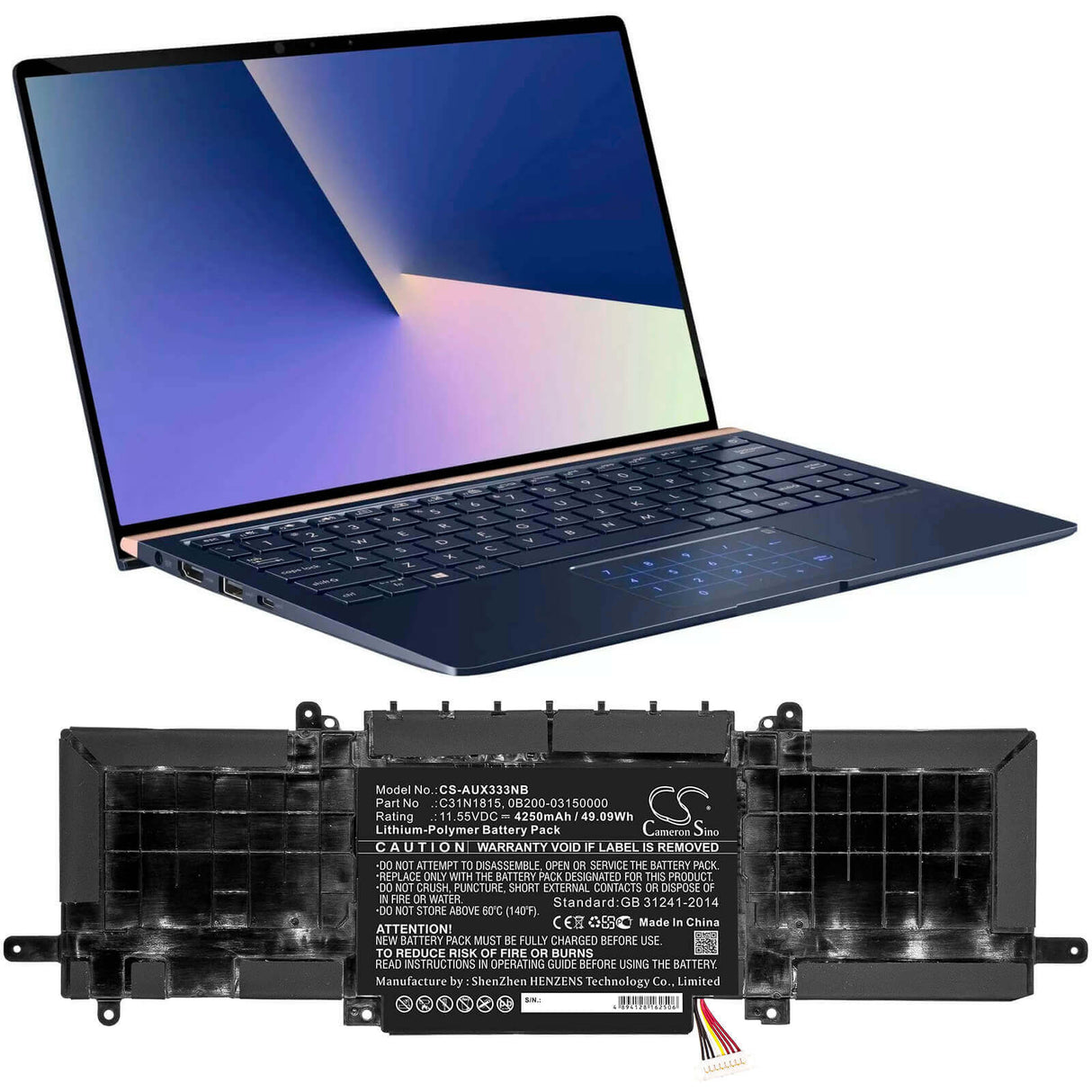 Battery For Asus, Bx333fn, Rx333fa, Rx333fa-a3141t 11.55v, 4250mah - 49.09wh Notebook, Laptop Cameron Sino Technology Limited