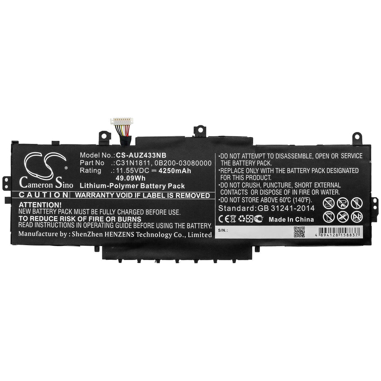 Battery For Asus, Bx433fn, Deluxe 13, Deluxe14 11.55v, 4250mah - 49.09wh Notebook, Laptop Cameron Sino Technology Limited