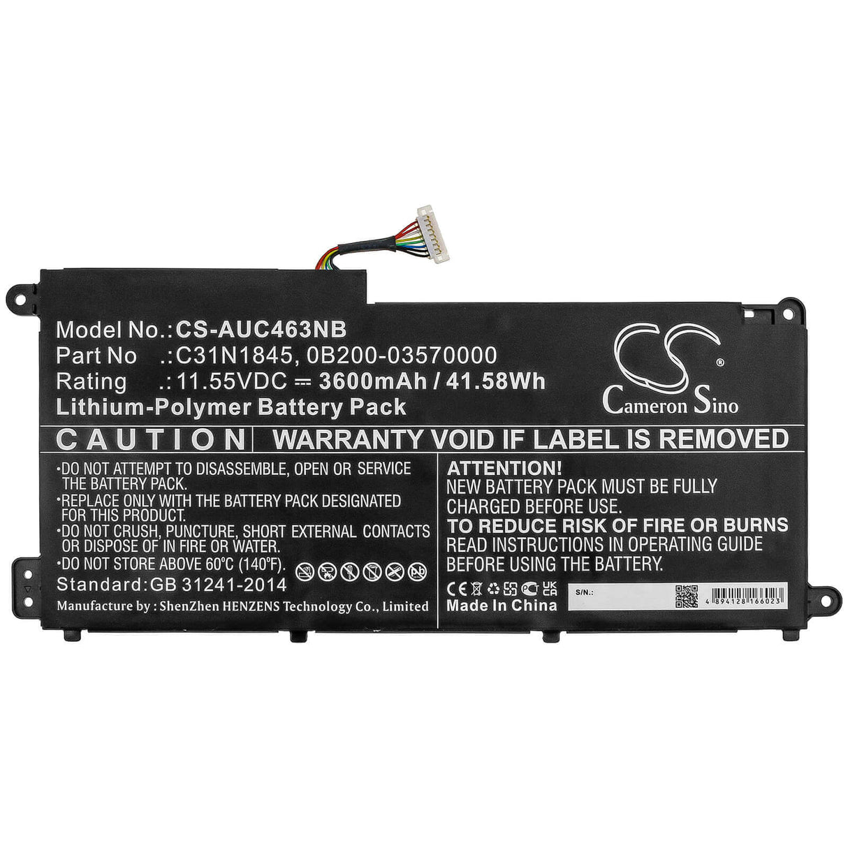 Notebook battery For Asus, Chromebook C436fa 11.55v, 3600mah - 41.58wh Notebook, Laptop Cameron Sino Technology Limited