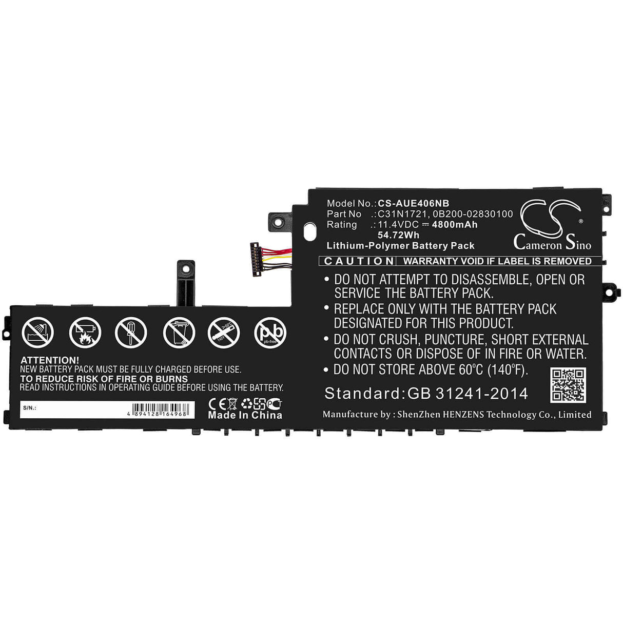 Battery For Asus, E406ma, E406ma-0073gn5000, E406ma-0091bn5000 11.4v, 4800mah - 54.72wh Notebook, Laptop Cameron Sino Technology Limited