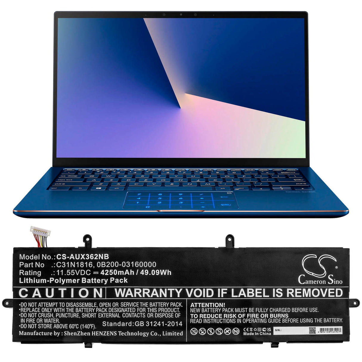 Battery For Asus, Flip Ux362, Q326fa, Q326fa-bi7t13 11.55v, 4250mah - 49.09wh Notebook, Laptop Cameron Sino Technology Limited