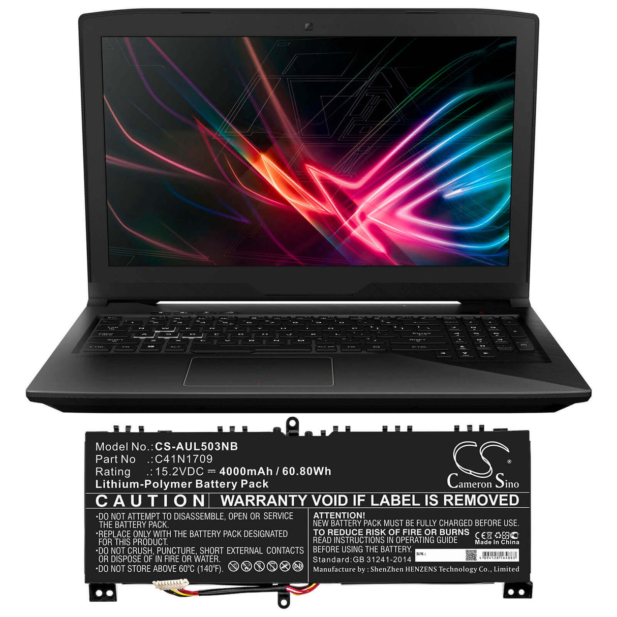 Battery For Asus, Gl503vs, Rog Strix Gl503vs-0041a7700hq, Rog Strix Gl503vs-dh74 15.2v, 4000mah - 60.80wh Notebook, Laptop Cameron Sino Technology Limited