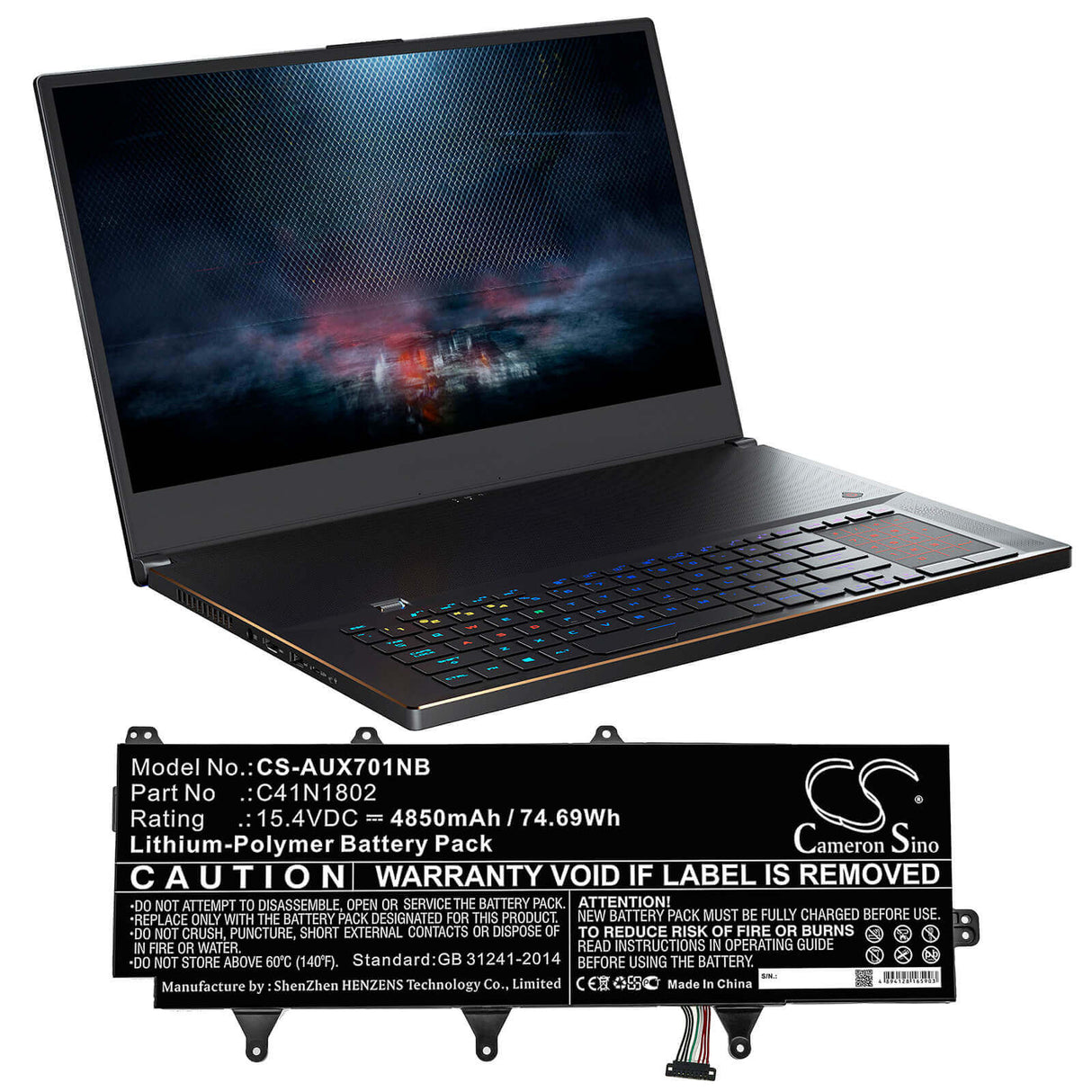 Battery For Asus, Gx701g, Gx701gv-ev016t, Gx701gv-ev052t 15.4v, 4850mah - 74.69wh Notebook, Laptop Cameron Sino Technology Limited