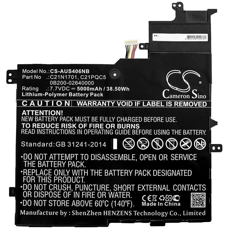 Battery For Asus, K406ua, K406ua-bm141t, K406ua-bm142t 7.7v, 5000mah - 38.50wh Notebook, Laptop Cameron Sino Technology Limited