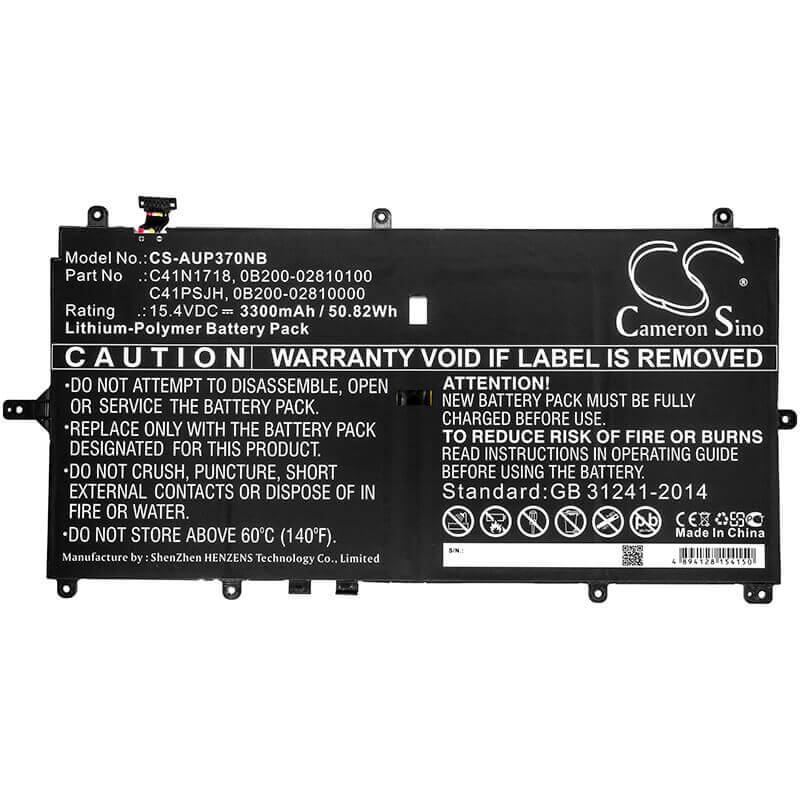 Battery For Asus, Novago Tp370ql, Novago Tp370ql-el002t, Novago Tp370ql-el019t 15.4v, 3300mah - 50.82wh Notebook, Laptop Cameron Sino Technology Limited