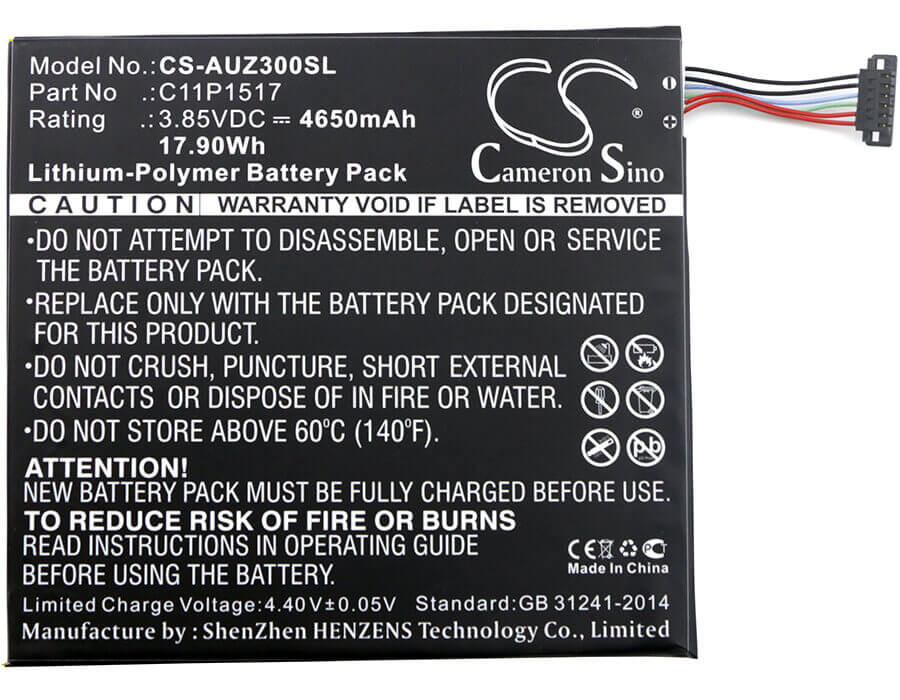 3.85V, Li-Polymer, 4650mAh, Tablet battery fits Asus, 0b200-01580200, Pad Zenpad Zenpad 10 Z0310m, Pad Zenpad Zenpad 10 Z300m, 17.90Wh Tablet Cameron Sino Technology Limited