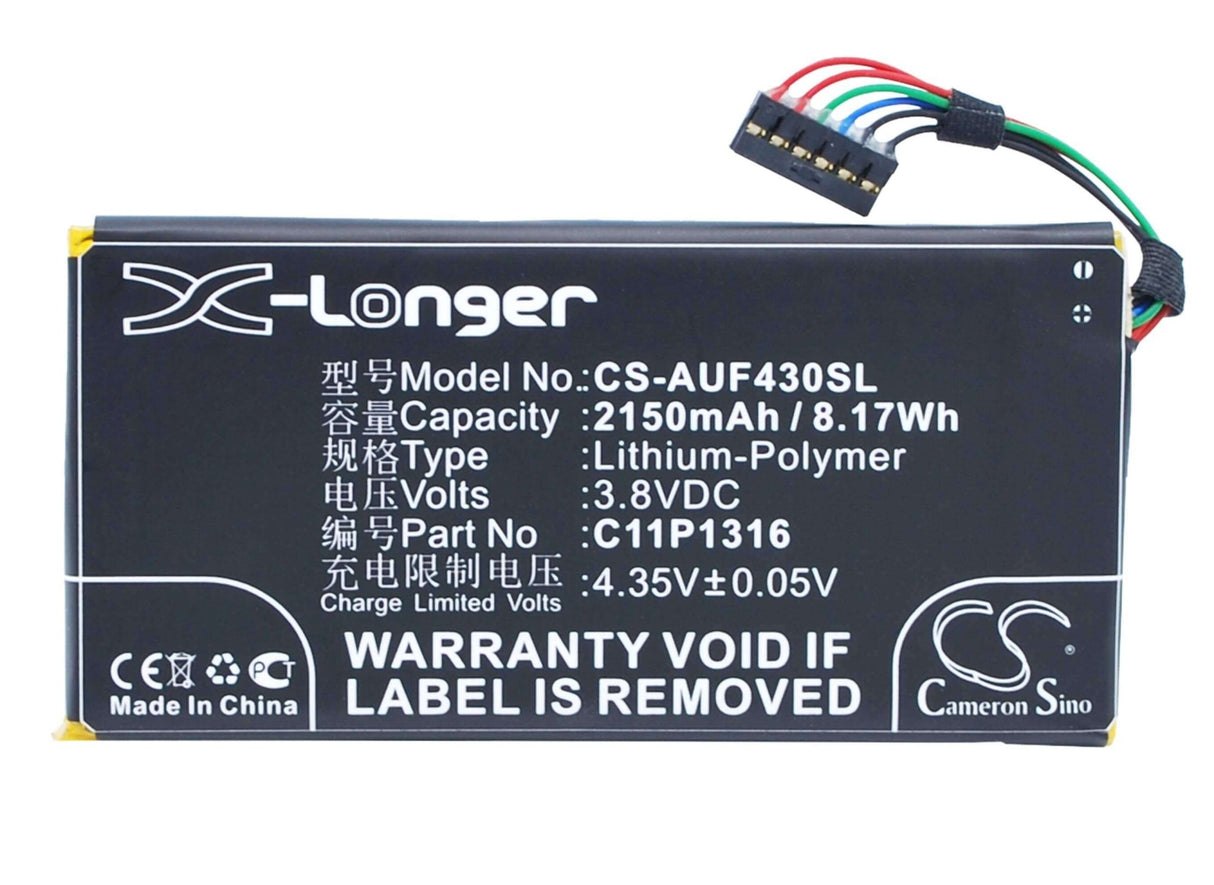 3.8V, Li-Polymer, 2150mAh, Tablet battery fits Asus, C11p1316, A11, Padfone Mini 4.3, 8.17Wh Tablet Cameron Sino Technology Limited
