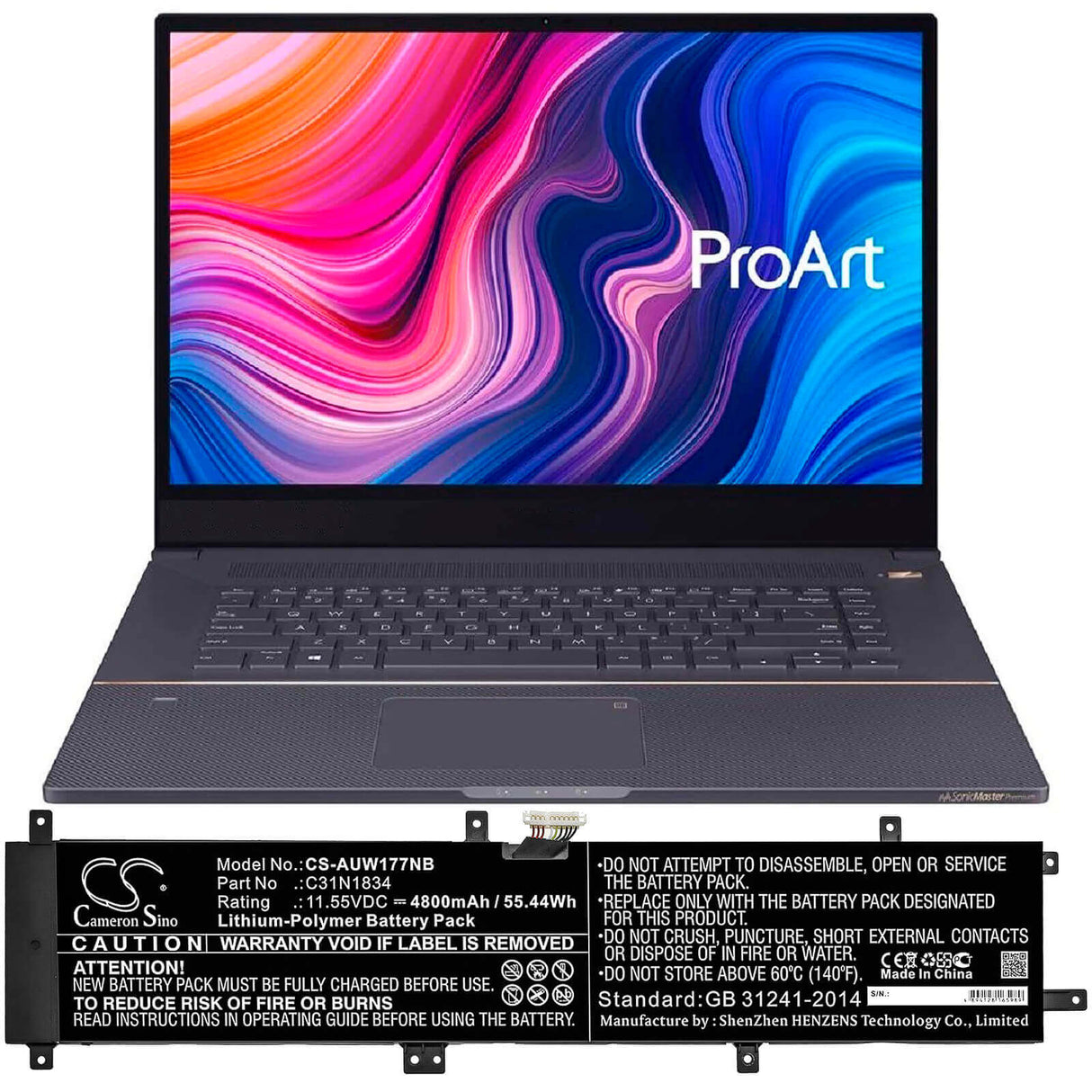 Battery For Asus, Proart Studiobook 17 H700gv, Proart Studiobook 17 W700g2t 11.55v, 4800mah - 55.44wh Notebook, Laptop Cameron Sino Technology Limited