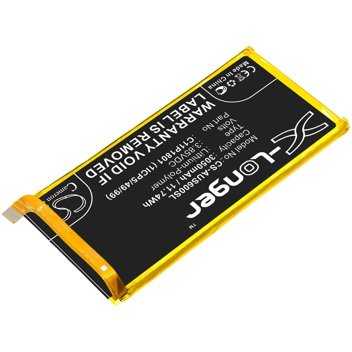 3.85V, Li-Polymer, 3050mAh, SmartPhone battery fits Asus, 0b200-03010300, Rog Phone, Zs600kl, 11.74Wh Mobile, SmartPhone Cameron Sino Technology Limited (Smartphone)