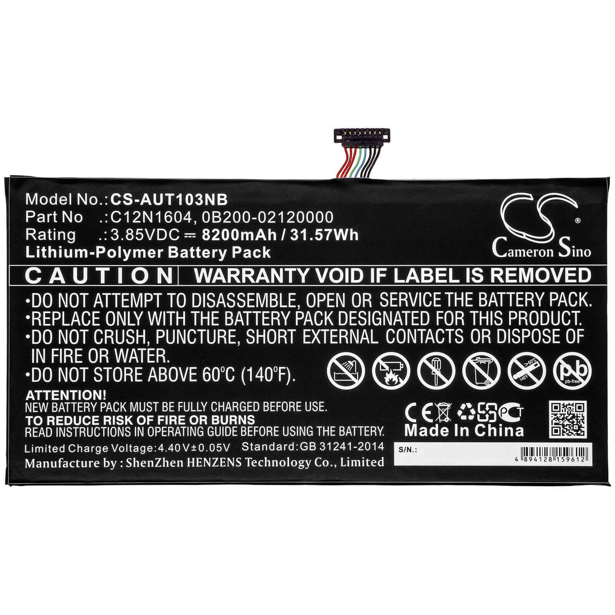 Battery For Asus, T101ha, T101ha-3d, T101ha-3e 3.85v, 8200mah - 31.57wh Batteries for Electronics Cameron Sino Technology Limited (Suspended)