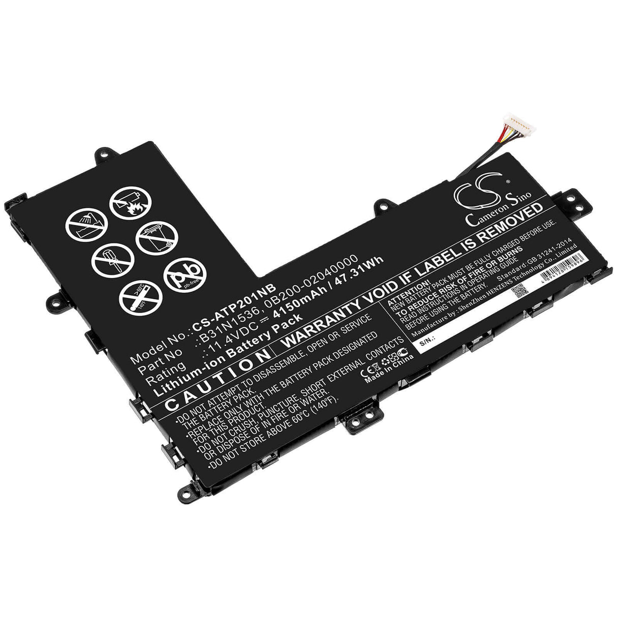 Battery For Asus, Tp201, Tp201sa, Tp201sa-3g 11.4v, 4150mah - 47.31wh Notebook, Laptop Cameron Sino Technology Limited