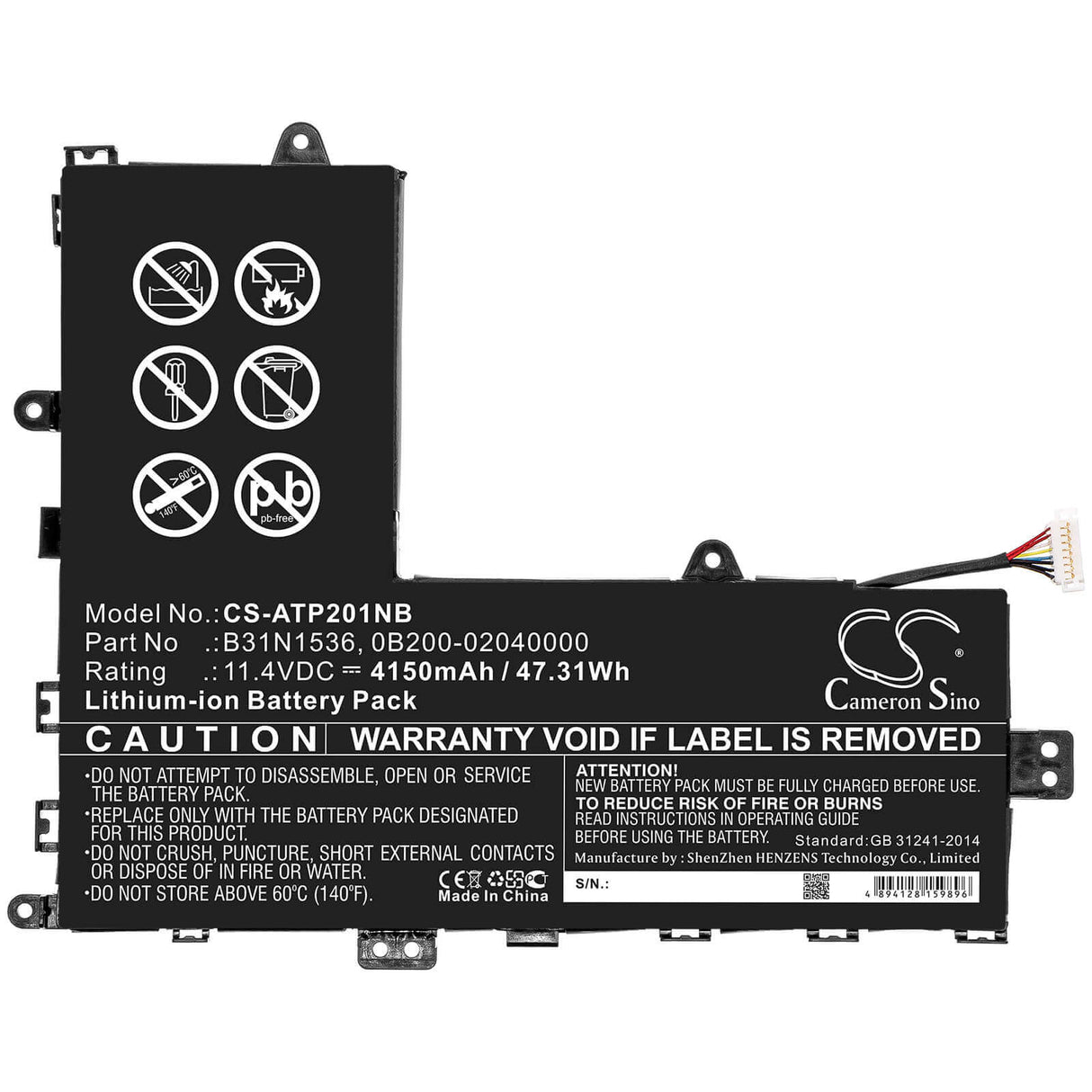 Battery For Asus, Tp201, Tp201sa, Tp201sa-3g 11.4v, 4150mah - 47.31wh Notebook, Laptop Cameron Sino Technology Limited