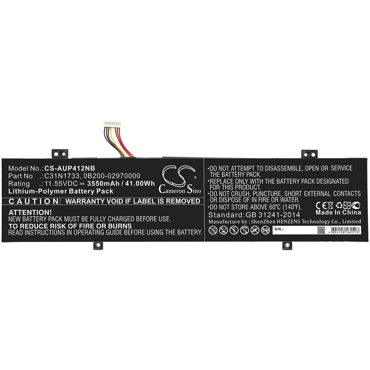Battery For Asus, Tp412fa, Tp412fa-db72t, Tp412fa-ec011t 11.55v, 3550mah - 41.00wh Notebook, Laptop Cameron Sino Technology Limited