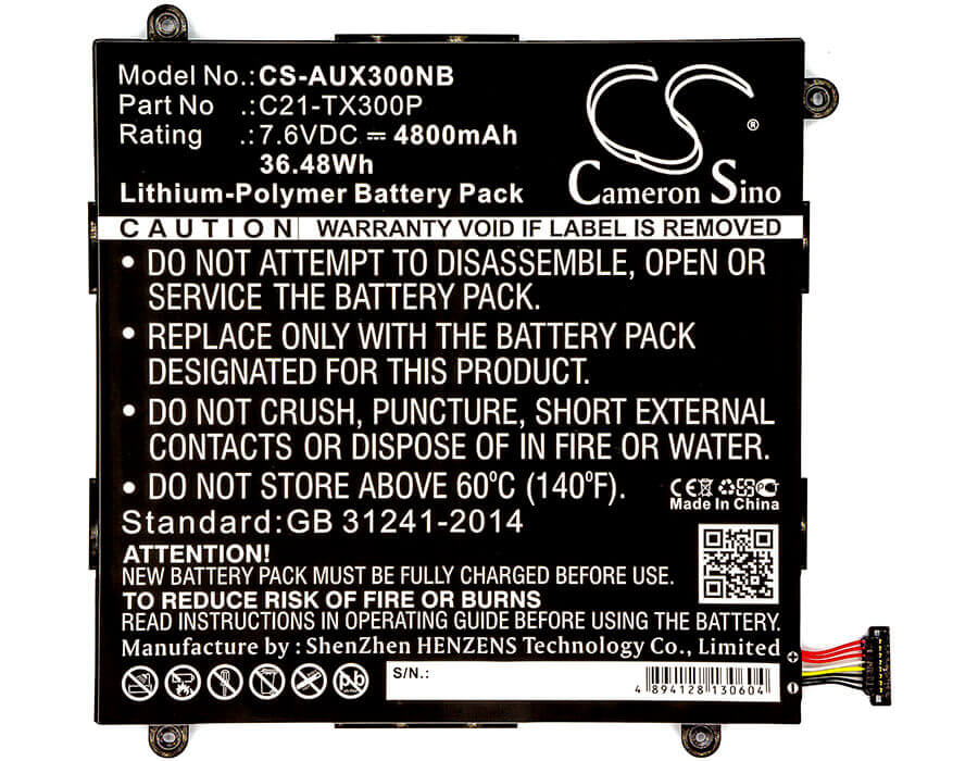 Battery For Asus, Transformer Book Tx300ca, Transformer Book Tx300ca 13 7.6v, 4800mah - 36.48wh Batteries for Electronics Cameron Sino Technology Limited (Suspended)