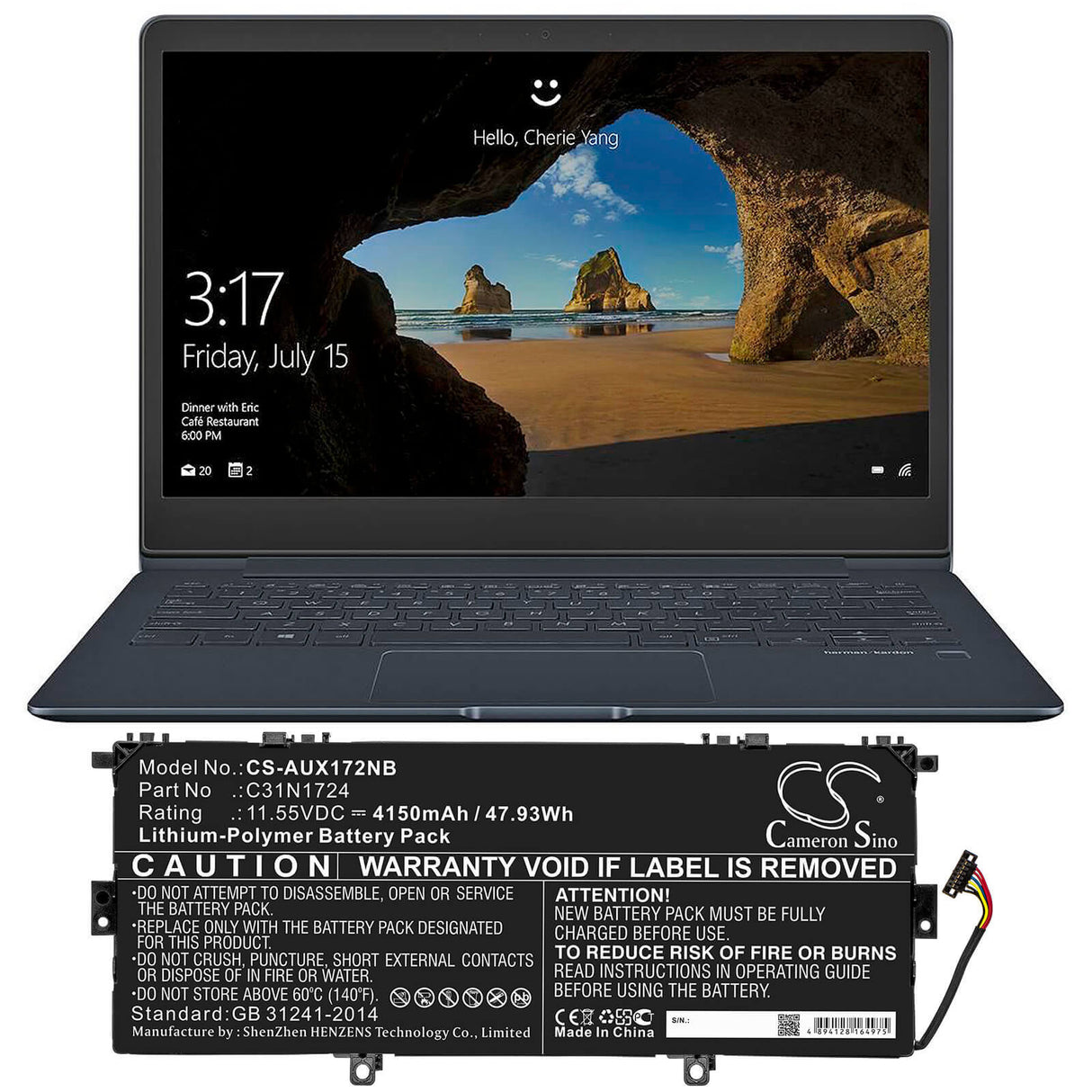 Battery For Asus, U3100fal, Ux331fal, Zenbook 13 Ux331fa-a3071t 11.55v, 4150mah - 47.93wh Notebook, Laptop Cameron Sino Technology Limited