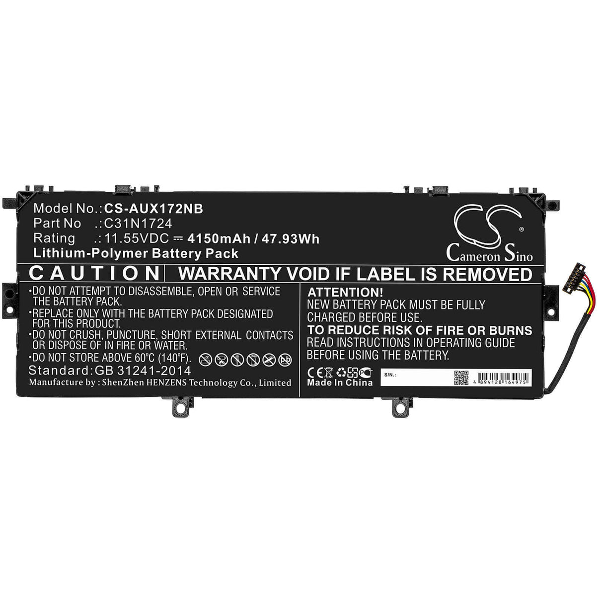 Battery For Asus, U3100fal, Ux331fal, Zenbook 13 Ux331fa-a3071t 11.55v, 4150mah - 47.93wh Notebook, Laptop Cameron Sino Technology Limited
