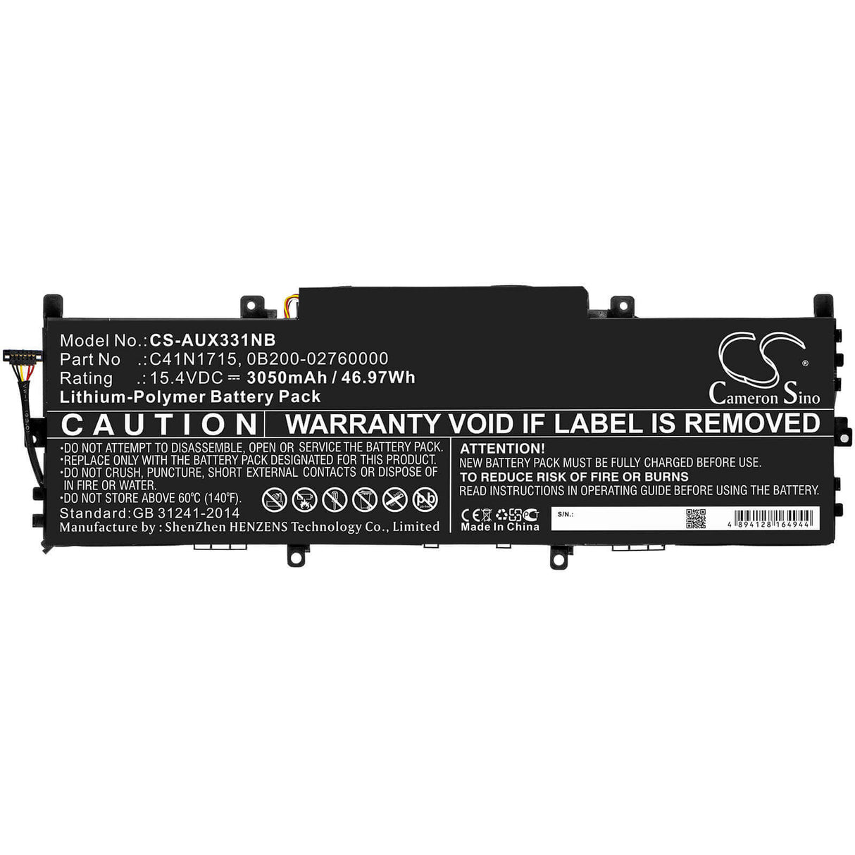 Battery For Asus, U3100fn, U3100un, Ux331fn 15.4v, 3050mah - 46.97wh Notebook, Laptop Cameron Sino Technology Limited