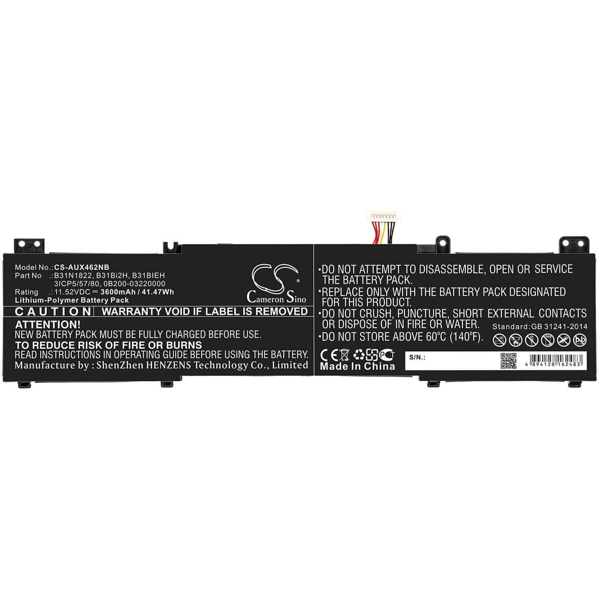 Notebook Battery For Asus, Um462da, Ux462, Ux462d 11.52v, 3600mah - 41.47wh Notebook, Laptop Cameron Sino Technology Limited
