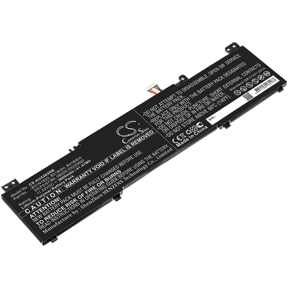 Notebook Battery For Asus, Um462da, Ux462, Ux462d 11.52v, 3600mah - 41.47wh Notebook, Laptop Cameron Sino Technology Limited