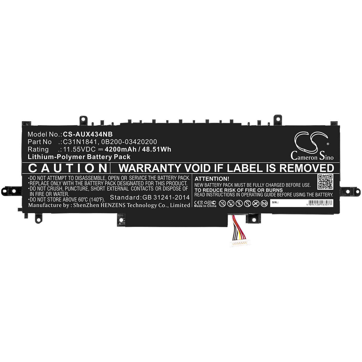 Battery For Asus, Ux334, Ux334fl-0043b8565u 11.55v, 4200mah - 48.51wh Notebook, Laptop Cameron Sino Technology Limited