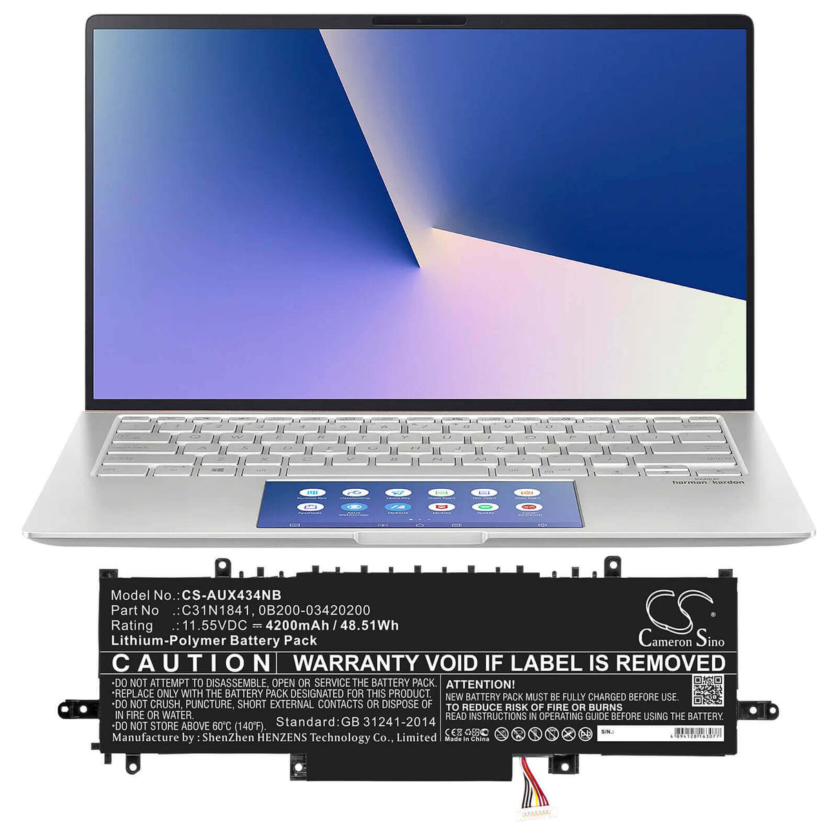 Battery For Asus, Ux334, Ux334fl-0043b8565u 11.55v, 4200mah - 48.51wh Notebook, Laptop Cameron Sino Technology Limited