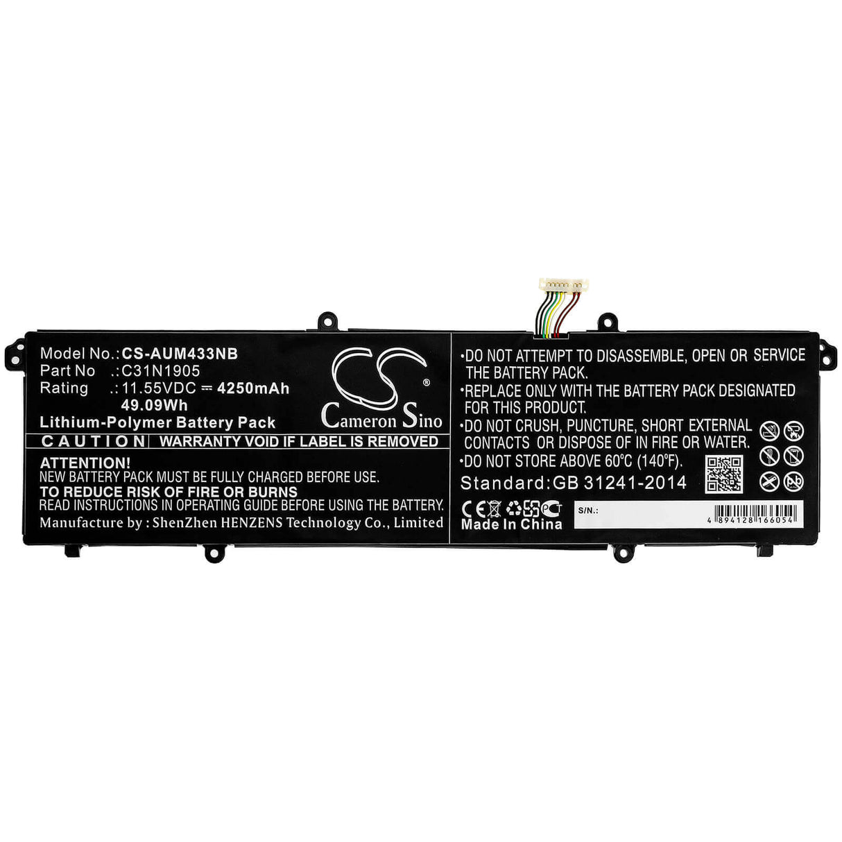 Battery For Asus, Vivobook 14 S433fl-eb072t, Vivobook 14 S433fl-eb093t 11.55v, 4250mah - 49.09wh Notebook, Laptop Cameron Sino Technology Limited