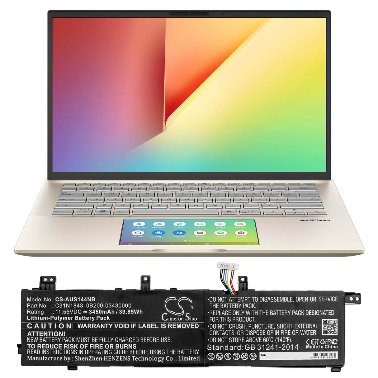 Notebook Battery For Asus, Vivobook S14 S432fa, Vivobook S14 S432fa-am030t 11.55v, 3450mah - 39.85wh Notebook, Laptop Cameron Sino Technology Limited