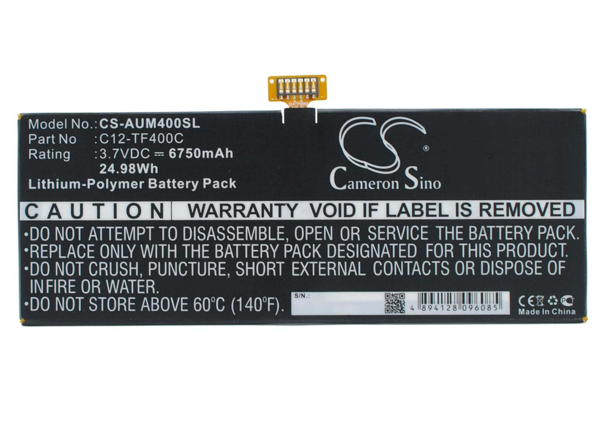 3.7V, Li-Polymer, 6750mAh, Tablet battery fits Asus, C12-tf400c, Tf303cl, Tf303cl 1d, 24.98Wh Tablet Cameron Sino Technology Limited