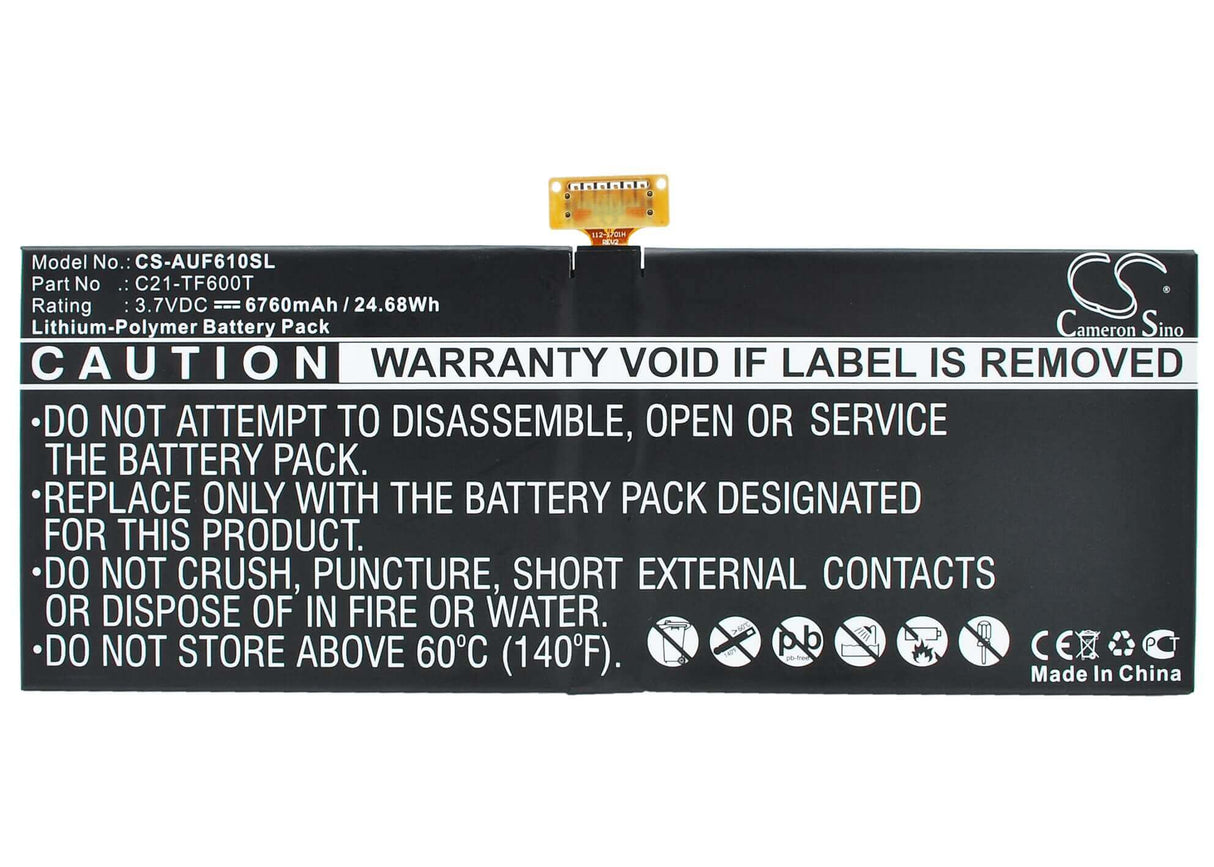 3.7V, Li-Polymer, 6760mAh, Tablet battery fits Asus, C21-tf600t, Vivotab Tf600tl, 24.68Wh Tablet Cameron Sino Technology Limited
