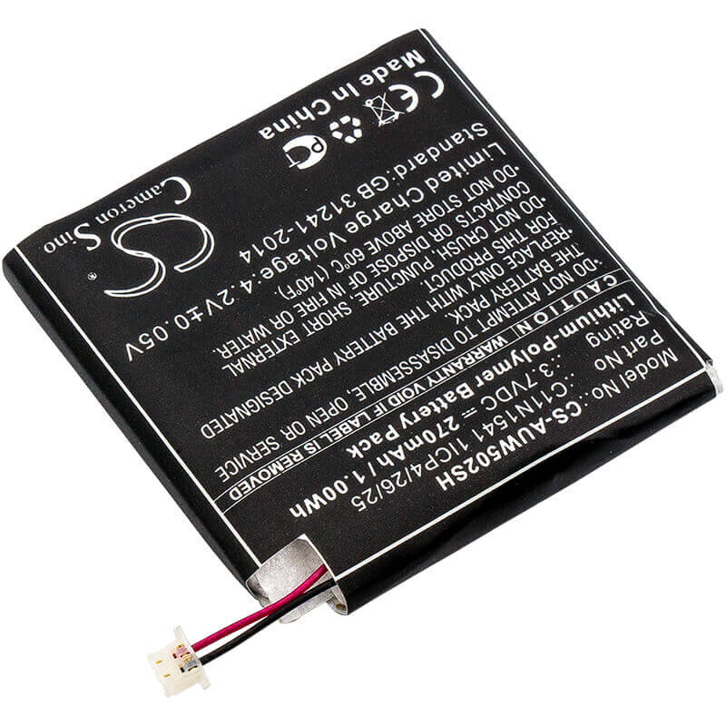 3.7V, Li-Polymer, 270mAh, Smartwatch battery fits Asus, 0b200-01760100, Wi502qf, Zenwatch 2, 1.00Wh Smartwatch Cameron Sino Technology Limited