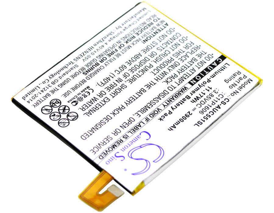 3.85V, Li-Polymer, 2900mAh, SmartPhone battery fits Asus, 0b200-02250000, Zc551kl, Zenfone 3 Laser, 11.17Wh Mobile, SmartPhone Cameron Sino Technology Limited (Smartphone)