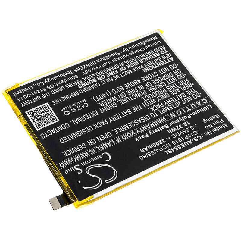 3.85V, Li-Polymer, 3200mAh, SmartPhone battery fits Asus, C11p1618 1icp4/66/80, Ze554kl, Zenfone 4, 12.32Wh Mobile, SmartPhone Cameron Sino Technology Limited (Smartphone)