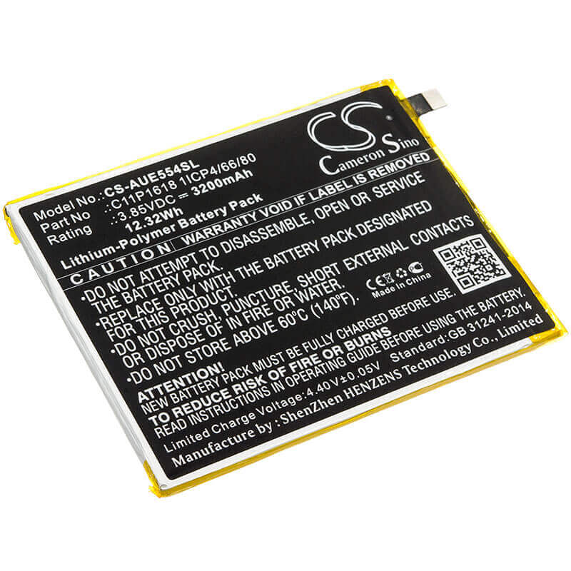 3.85V, Li-Polymer, 3200mAh, SmartPhone battery fits Asus, C11p1618 1icp4/66/80, Ze554kl, Zenfone 4, 12.32Wh Mobile, SmartPhone Cameron Sino Technology Limited (Smartphone)