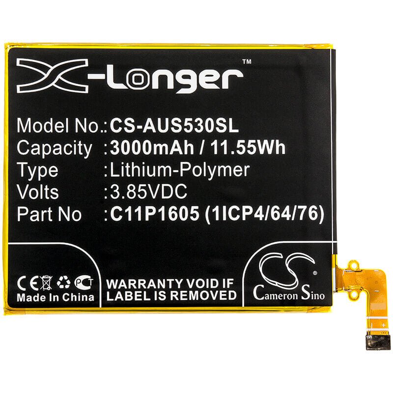 3.85V, Li-Polymer, 3000mAh, SmartPhone battery fits Asus, C11p1605 (1icp4/64/76), Zenfone 3 Deluxe, 11.55Wh Mobile, SmartPhone Cameron Sino Technology Limited (Smartphone)