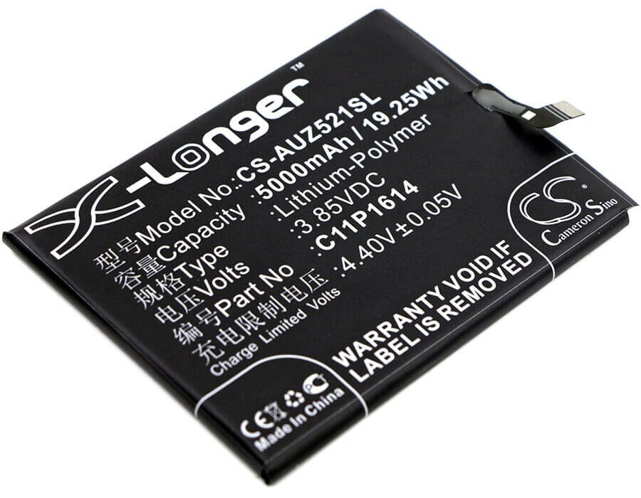 3.85V, Li-Polymer, 5000mAh, SmartPhone battery fits Asus, C11p1614, Zc521tl, Zenfone 3s Max, 19.25Wh Mobile, SmartPhone Cameron Sino Technology Limited (Smartphone)