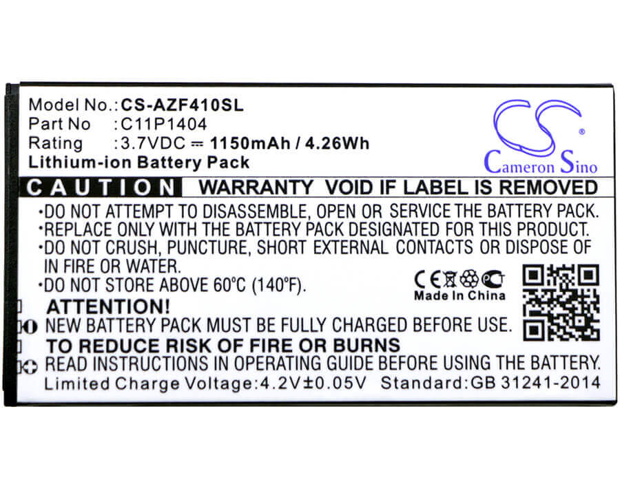 3.7V, Li-ion, 1150mAh, SmartPhone battery fits Asus, C11p1404, Zenfone 4 A400cg, Zenfone 4 Pf400cg, 4.26Wh Mobile, SmartPhone Cameron Sino Technology Limited (Smartphone)