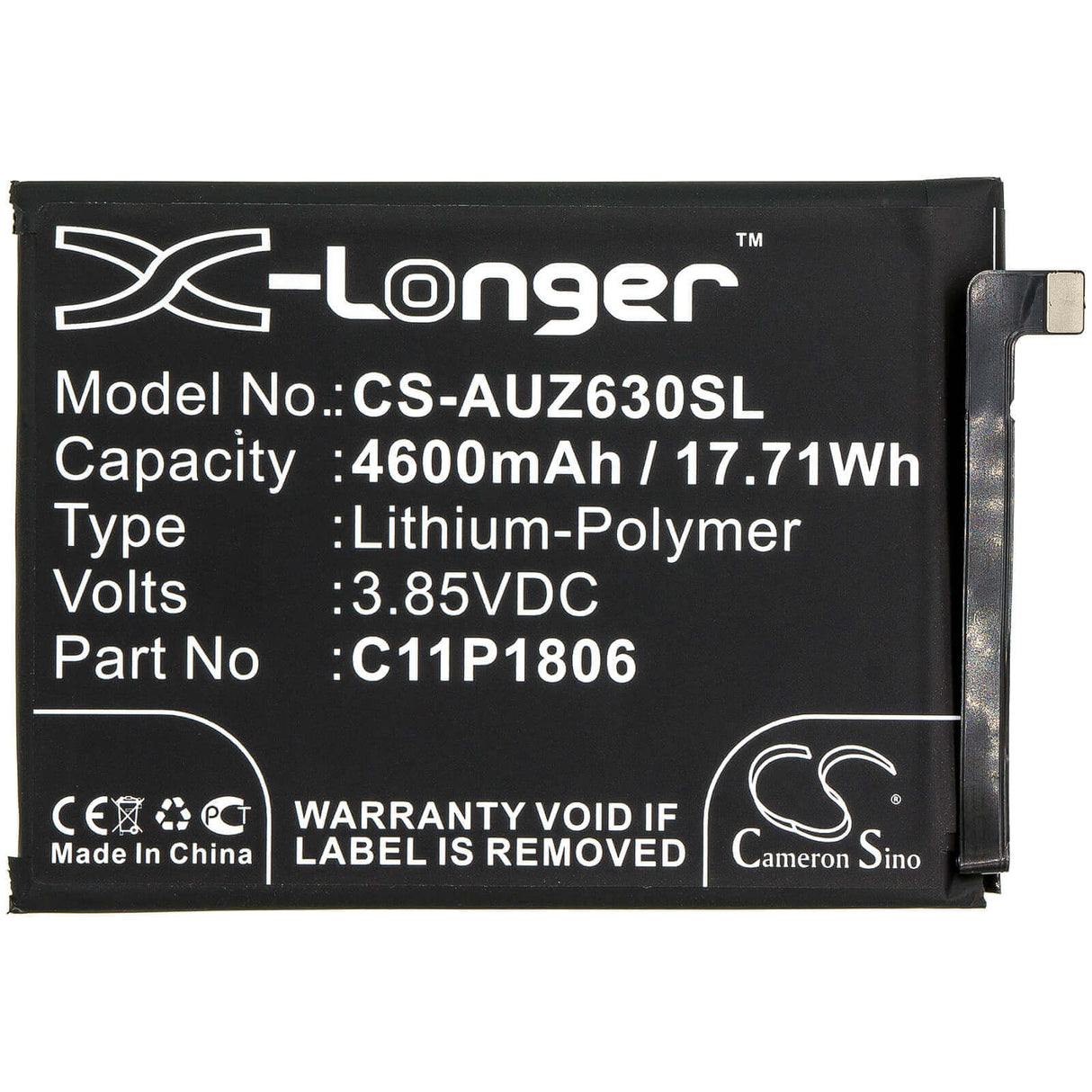 3.85V, Li-Polymer, 4600mAh, SmartPhone battery fits Asus, 1icp5/65/87, Zenfone 6 2019, Zenfone 6 2019 Dual Sim, 17.71Wh Mobile, SmartPhone Cameron Sino Technology Limited (Smartphone)
