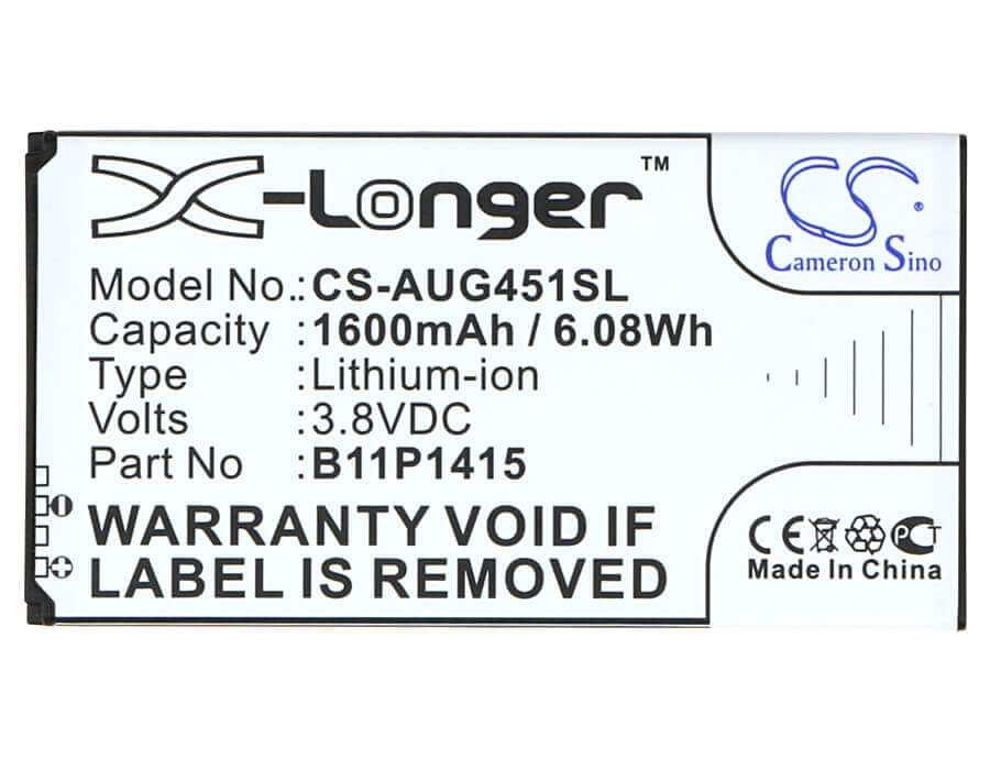 3.8V, Li-ion, 1600mAh, batterie pour smartphone compatible avec Asus, B11p1415, Z00sd, Zc451tg, 6.08Wh Mobile, SmartPhone Cameron Sino Technology Limited (Suspendu)