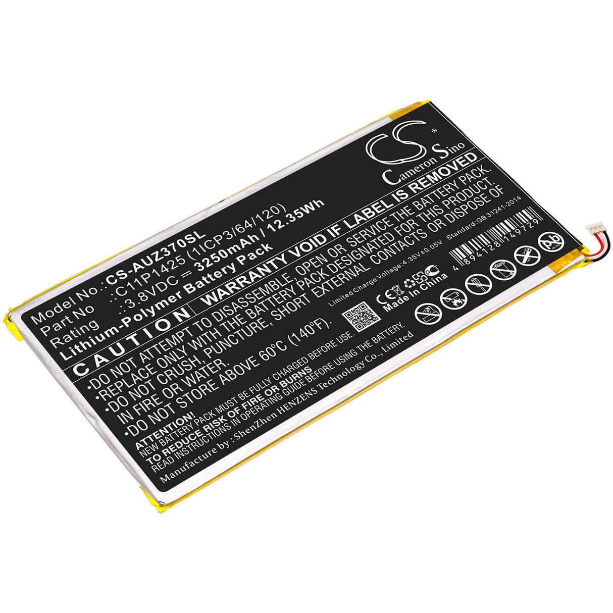 3.8V, Li-Polymer, 3250mAh, Batterie pour tablette compatible Asus, 0b200-01510100, M700c, M700kl 1a, 12.35Wh Tablet Cameron Sino Technology Limited