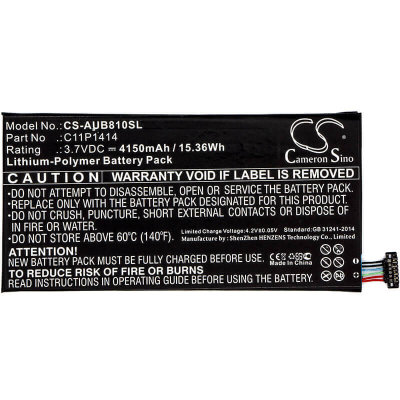 3.7V, Li-Polymer, 4150mAh, Tablet battery fits Asus, C11p1414, Cb81, Zenpad 8.0 Power Case, 15.36Wh Tablet Cameron Sino Technology Limited