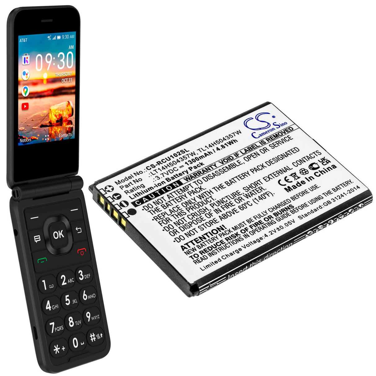 3.7V, Li-ion, 1300mAh, SmartPhone battery fits At&t, Cricket, Cingular, Lt14h504357w, Flip Iv, U102aa, 4.81Wh Mobile, SmartPhone Cameron Sino Technology Limited (Smartphone)
