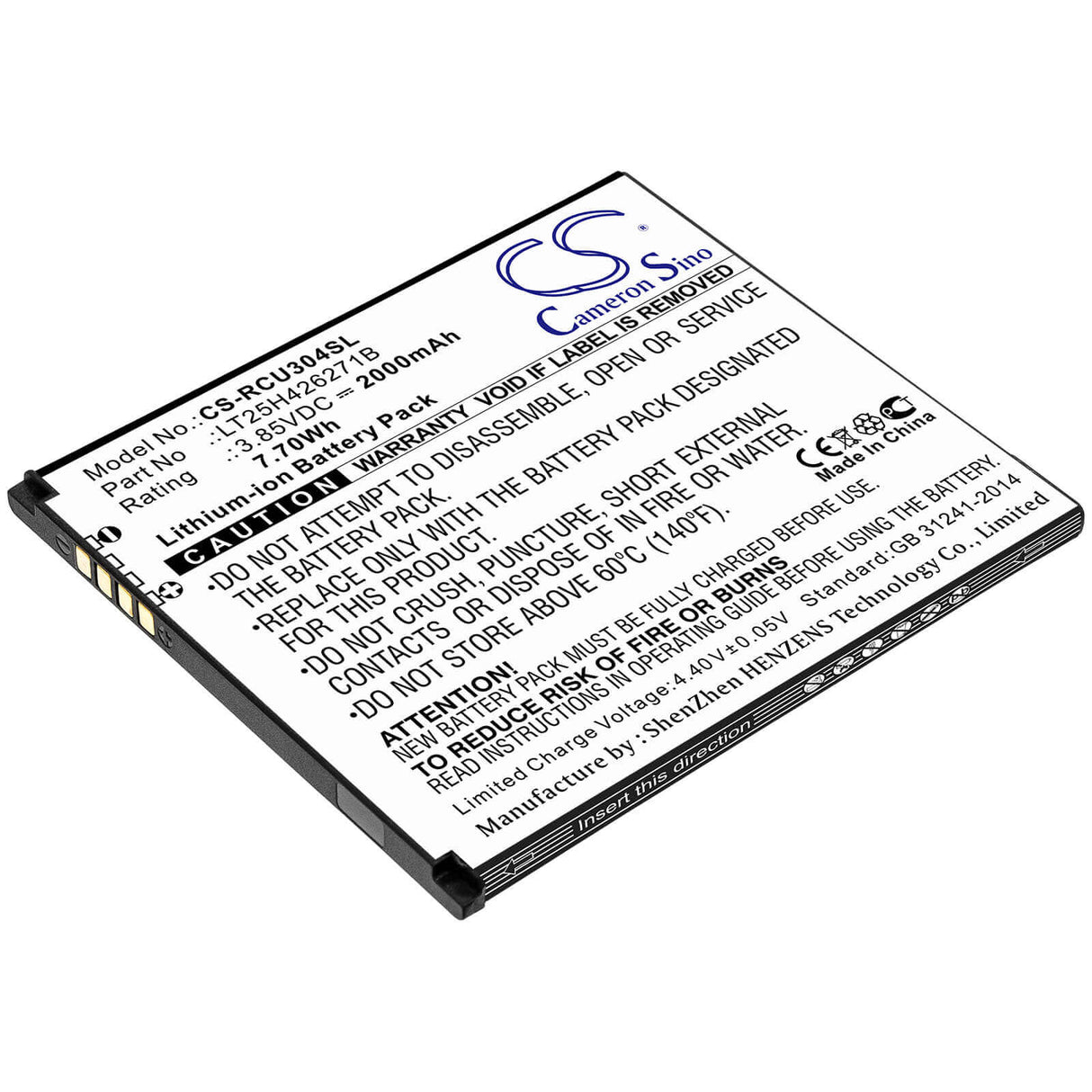 3.85V, Li-ion, 2000mAh, SmartPhone battery fits At&t, Blu, Cricket, Wiko, Lt25h426271b, B100dl, View 1, 7.7Wh Mobile, SmartPhone Cameron Sino Technology Limited (Smartphone)