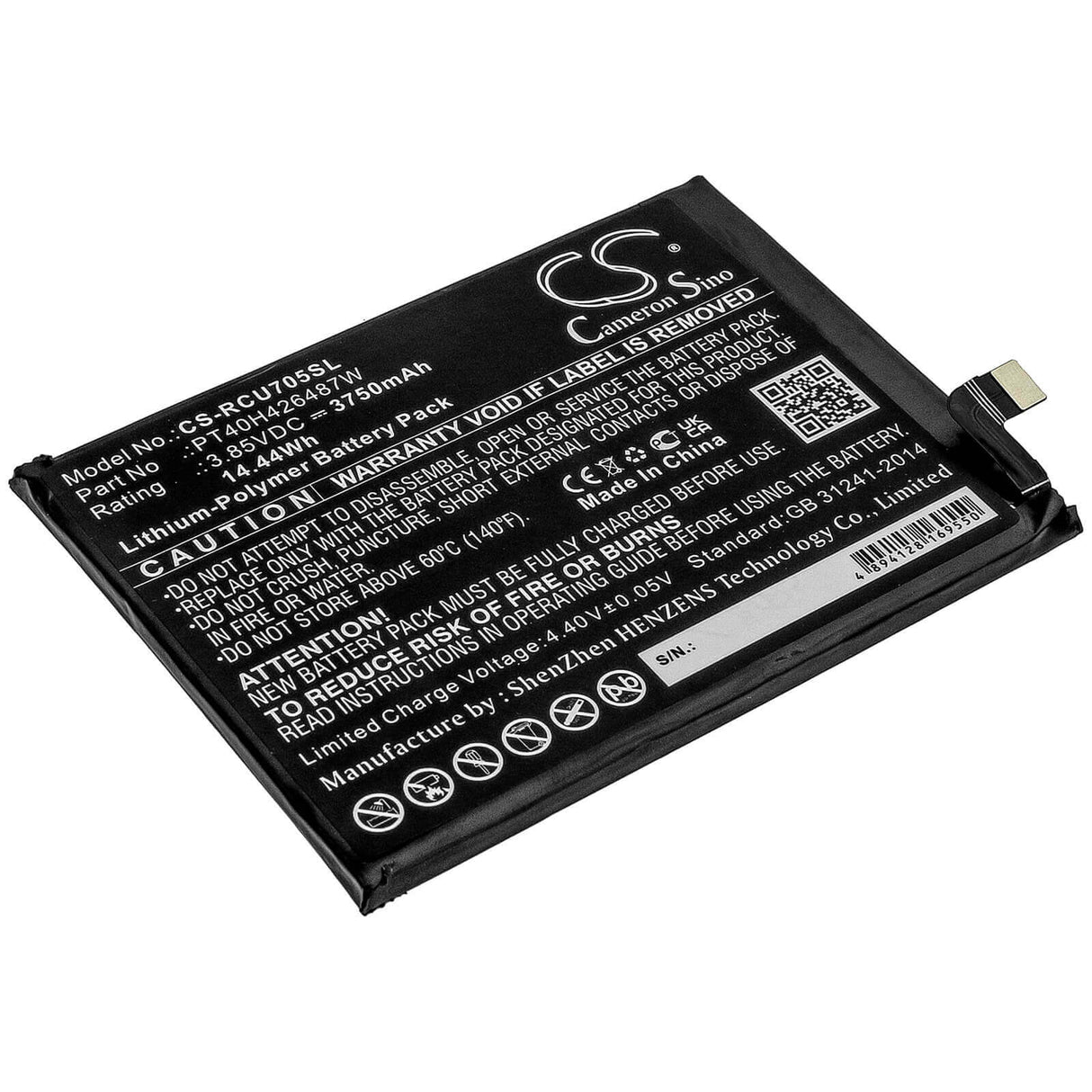 3,85V, Li-Polymère, 3750mAh, batterie de smartphone compatible avec Cricket, At&t, Pt40h426487w, Radiant Max, U705aa, 14,44Wh Mobile, Smartphone Cameron Sino Technology Limited (Smartphone)