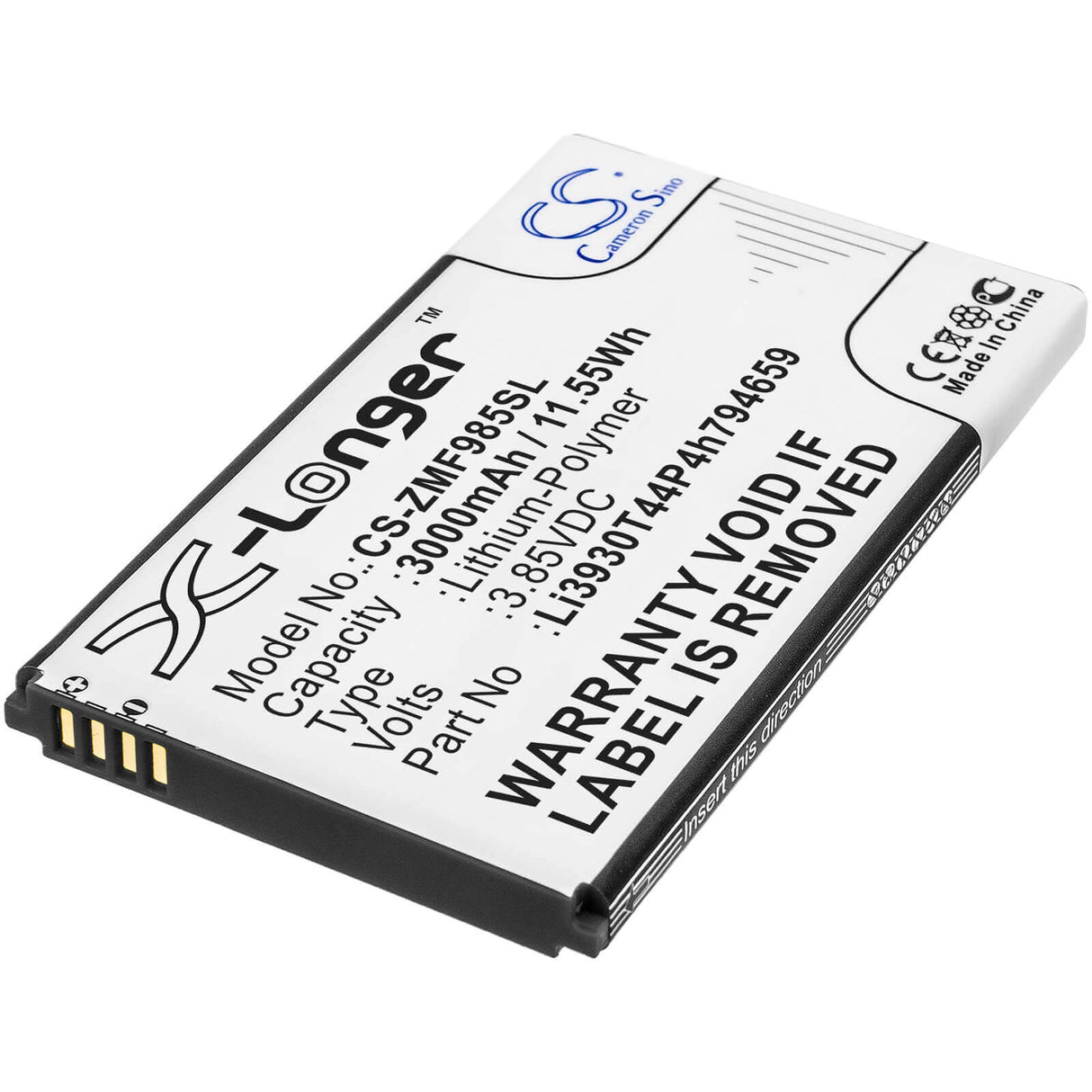 3.85V, Li-Polymer, 3000mAh, Hotspot battery fits At&t, Zte, Li3930t44p4h794659, Velocity 2, 11.55Wh Hotspot Cameron Sino Technology Limited